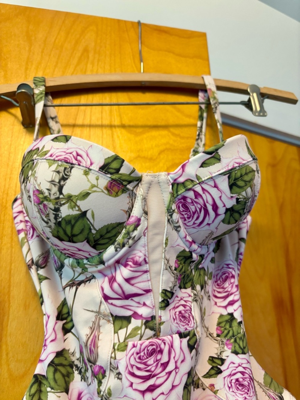 Floral Pink Rose One-Piece Swimsuit with Cutouts - Picture 4 of 12